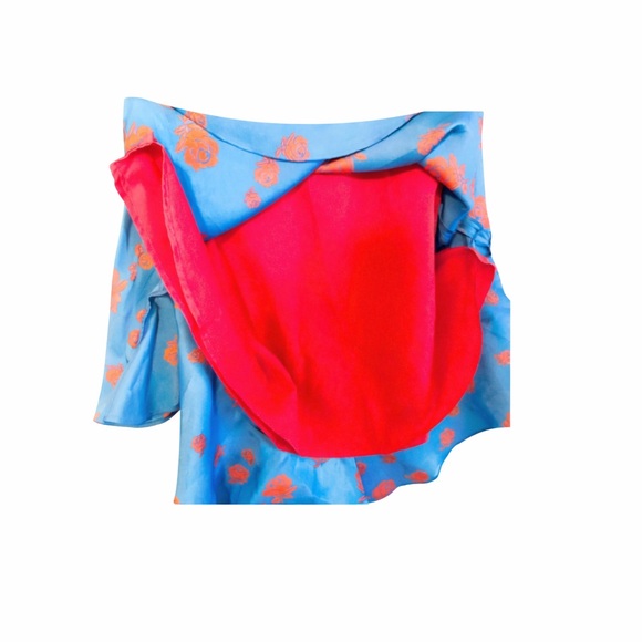 KENZO Cobalt Blue Soft Rose Print Ruffle Skirt! - Picture 6 of 7
